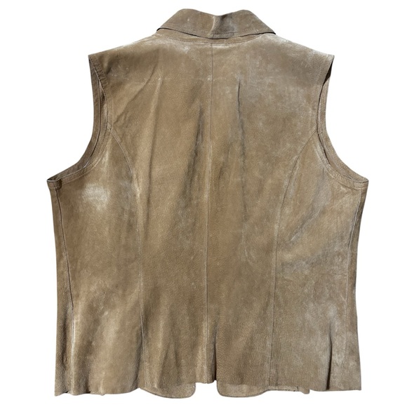 Coldwater Creek TAN 100% leather VEST open front with lace cut outs size L - Picture 2 of 8